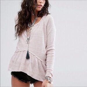 Free People We The Free Coastline Peplum Waffle Knit Henley Top S+L